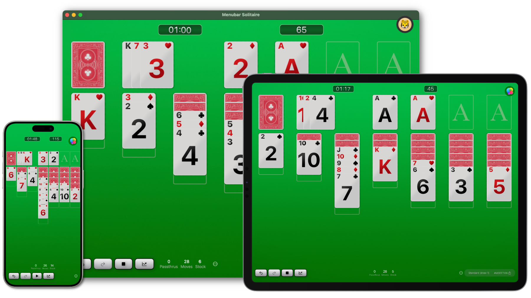 Screenshot of iPhone, iPad and macOS solitaire
