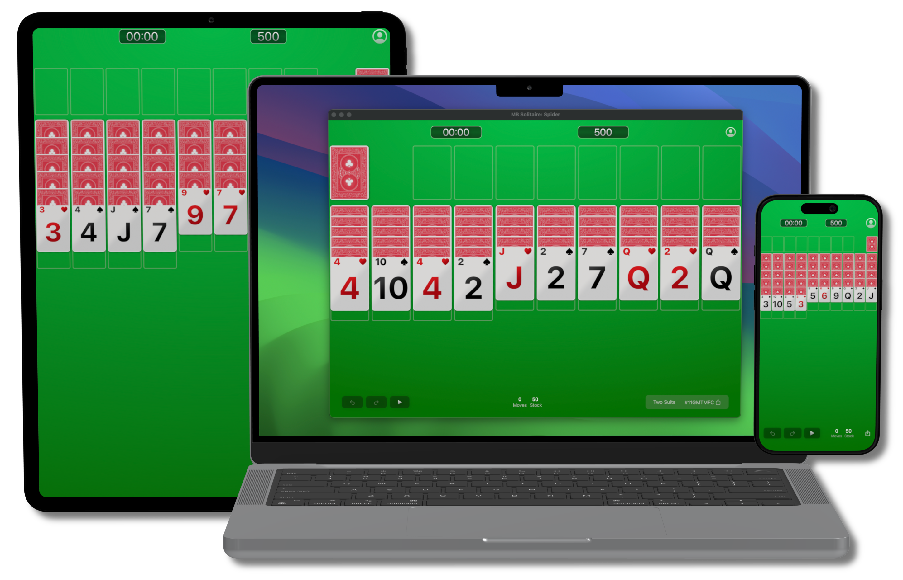 Screenshot of iPhone, iPad and macOS Spider Solitaire